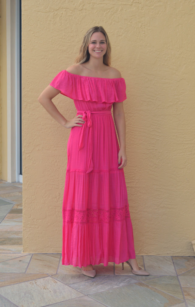 Pink Off the Shoulder Maxi Dress