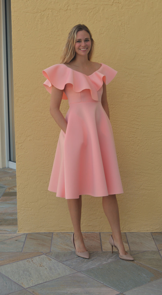 Peach Ruffle with Pockets Dress