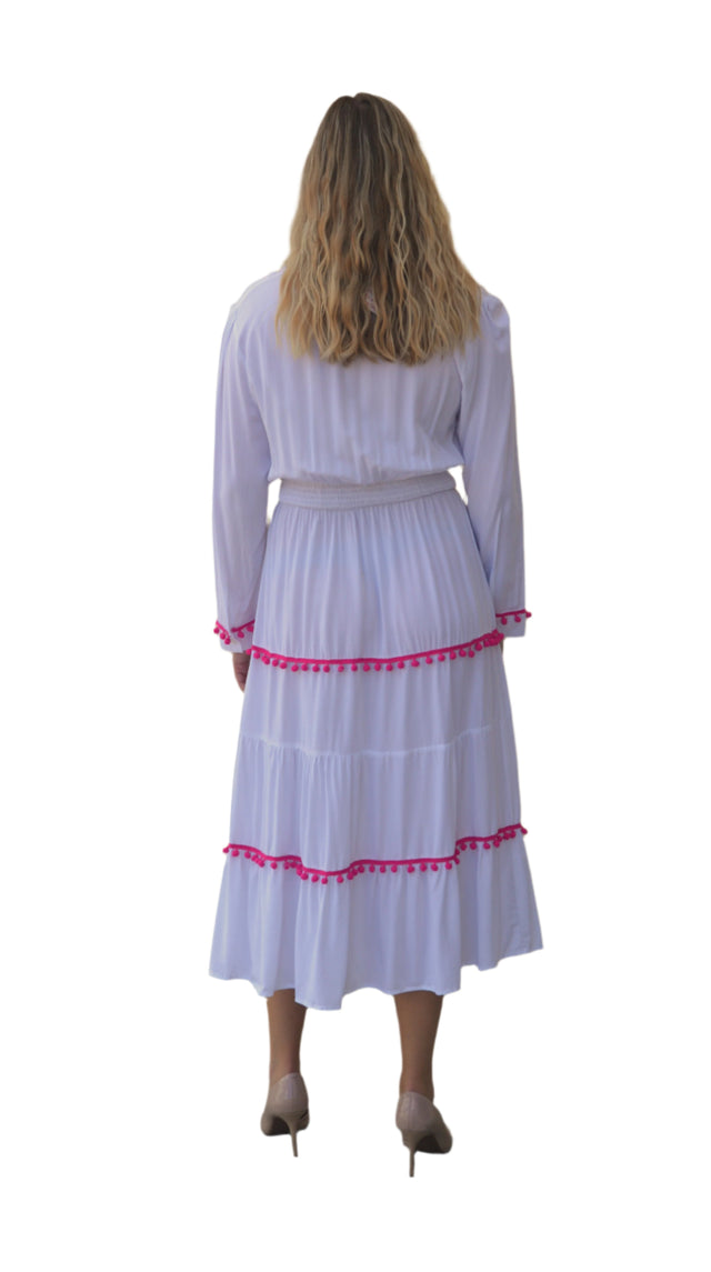 Colorful Embroidered Pompom Dress