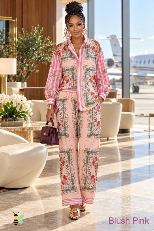 Departure Rose Printed Pants Set | Blush Pink | front