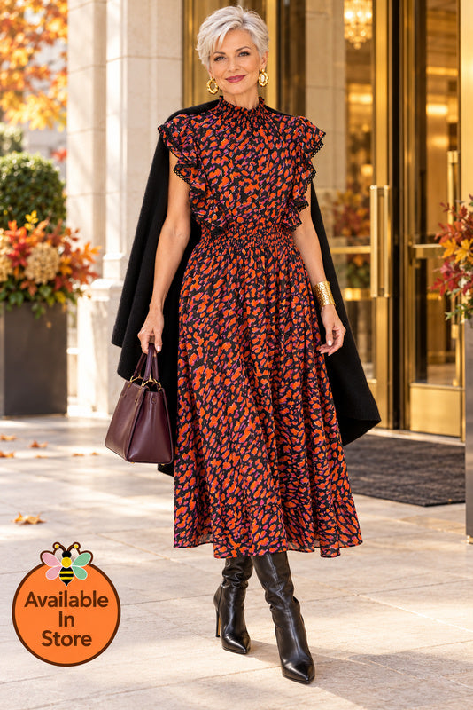 Ember Orchid Ruffled Midi Dress