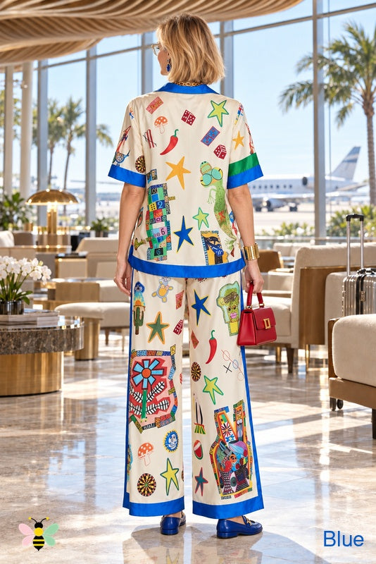 First Class Play Printed Pants Set | Blue | back | Illustrative reconstruction; supplier-unverified