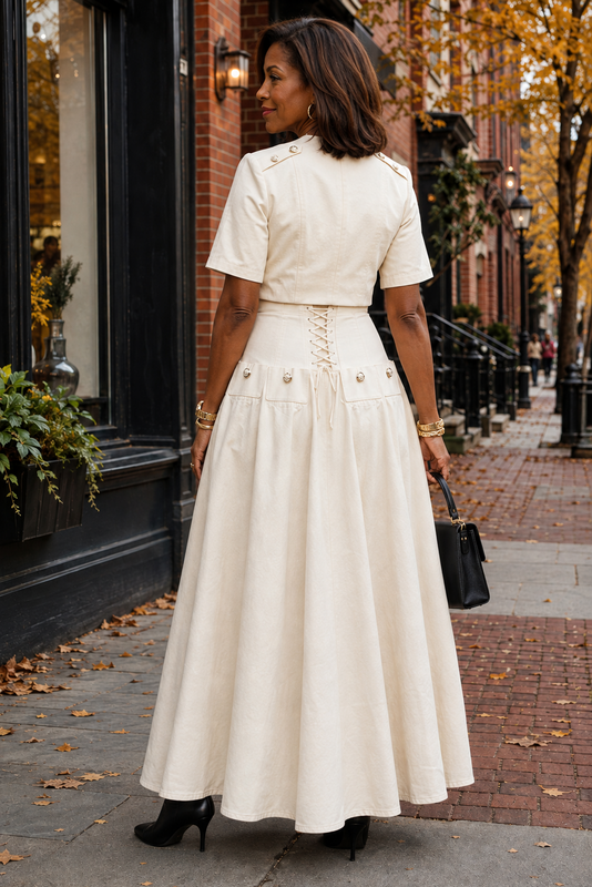 Grand Avenue Gold-Button Two-Piece Skirt Set - 2 Colors