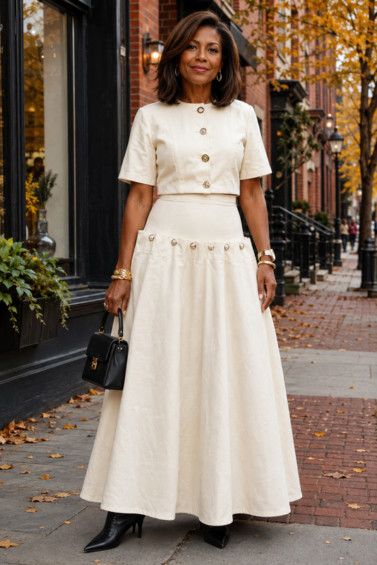 Grand Avenue Gold-Button Two-Piece Skirt Set - 2 Colors