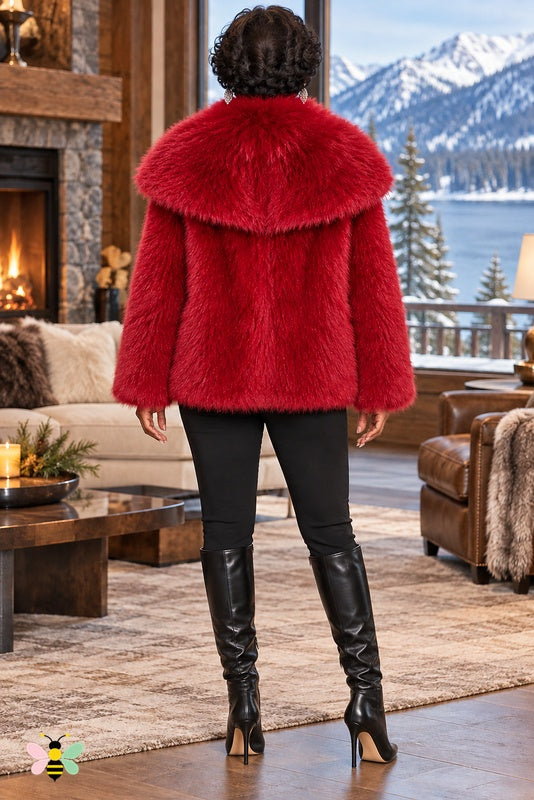 Grand Entrance Faux-Fur Jacket | Angora Red-Oversized Collar | back