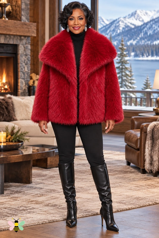 Grand Entrance Faux-Fur Jacket | Angora Red-Oversized Collar | front