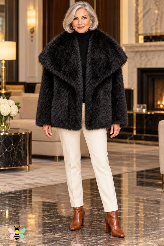 Grand Entrance Faux-Fur Jacket | Black-Oversized Collar | front
