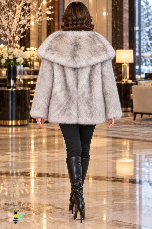 Grand Entrance Faux-Fur Jacket | Black-Tip-dyed Thickened Fur With Oversized Collar | back