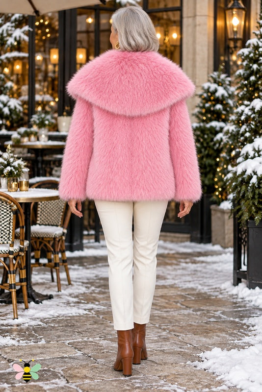 Grand Entrance Faux-Fur Jacket | Bright Pink-Oversized Collar | back