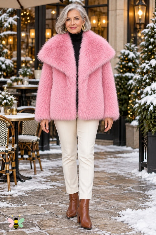 Grand Entrance Faux-Fur Jacket | Bright Pink-Oversized Collar | front