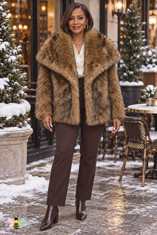 Grand Entrance Faux-Fur Jacket | Brown-Tip-dyed Thickened Fur With Oversized Collar | front