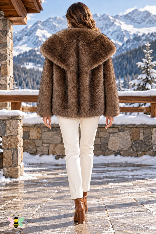 Grand Entrance Faux-Fur Jacket | Chocolate-Thickened With Oversized Collar | back