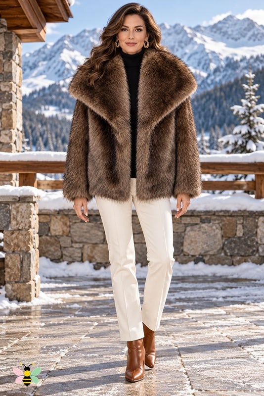 Grand Entrance Faux-Fur Jacket | Chocolate-Thickened With Oversized Collar | front