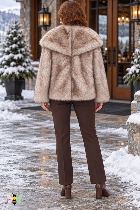 Grand Entrance Faux-Fur Jacket | Coffee-Tip-dyed Thickened Fur With Oversized Collar | back