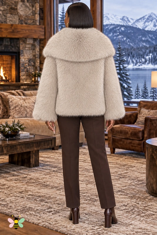 Grand Entrance Faux-Fur Jacket | Greige-Oversized Collar | back