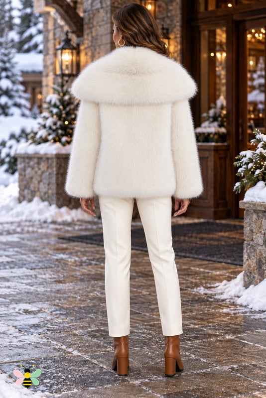Grand Entrance Faux-Fur Jacket | Ivory-Oversized Collar | back