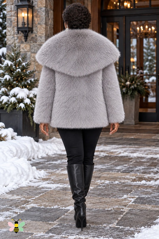 Grand Entrance Faux-Fur Jacket | Light Blue-Oversized Collar | back