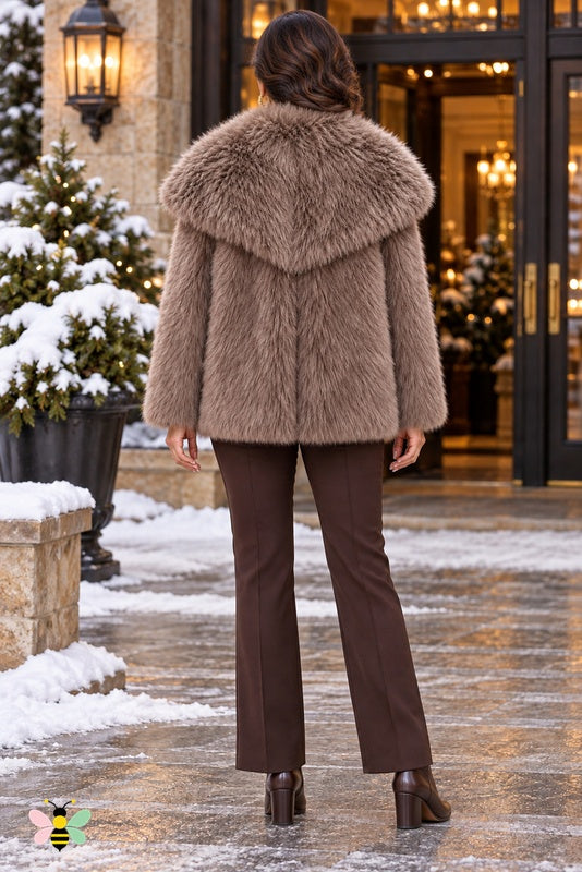 Grand Entrance Faux-Fur Jacket | Light Coffee-Oversized Collar | back