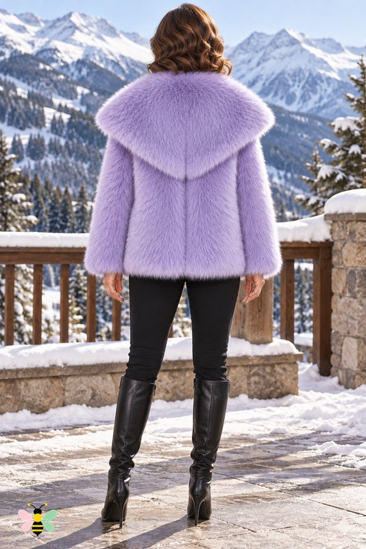 Grand Entrance Faux-Fur Jacket | Light Purple-Oversized Collar | back