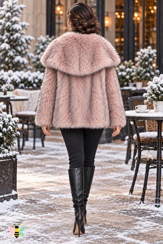 Grand Entrance Faux-Fur Jacket | Pink-Dyed-tip Fur With Oversized Collar | back
