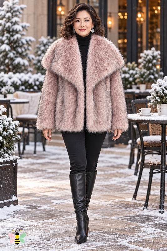 Grand Entrance Faux-Fur Jacket | Pink-Dyed-tip Fur With Oversized Collar | front
