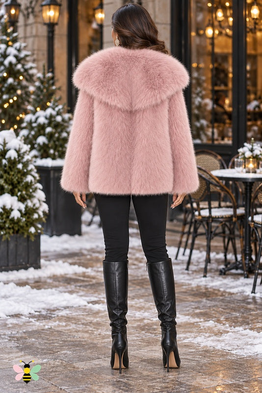 Grand Entrance Faux-Fur Jacket | Pink-Oversized Collar | back
