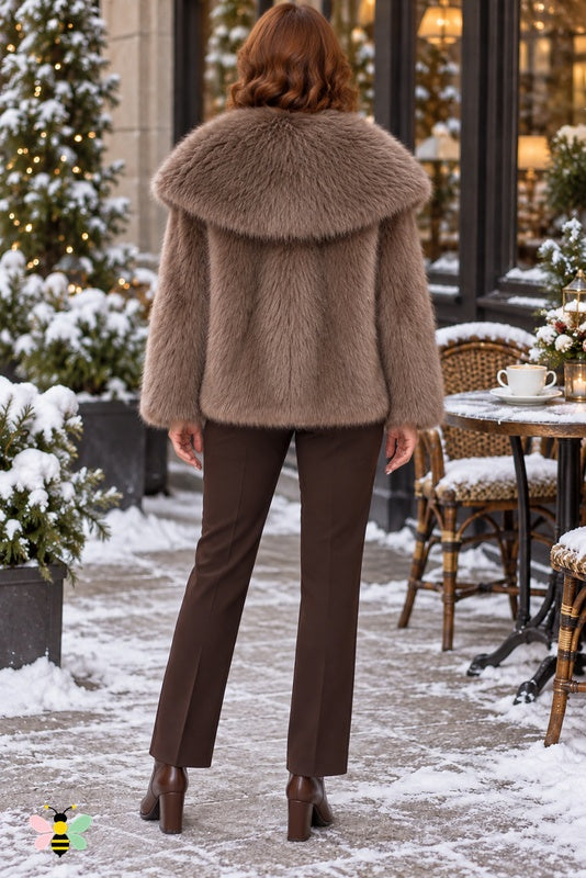 Grand Entrance Faux-Fur Jacket | Reddish Brown-Oversized Collar | back
