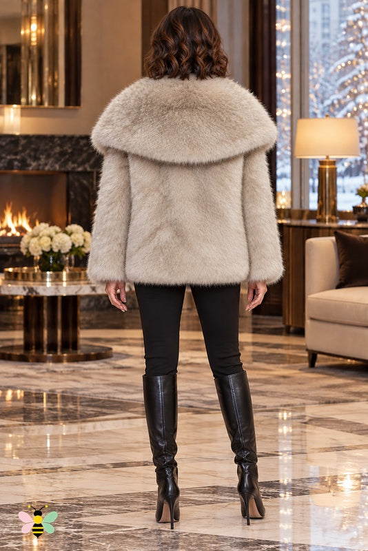 Grand Entrance Faux-Fur Jacket | Yellow-Tip-dyed Fur With Oversized Fur Collar | back