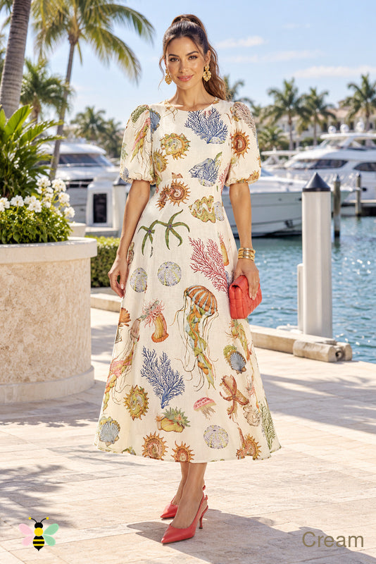 Gulf Cabinet Marine Midi Dress | Cream | front