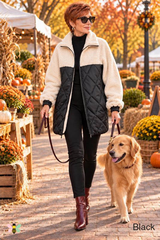 Harvest Market Sherpa-Quilted Jacket | Black | photo