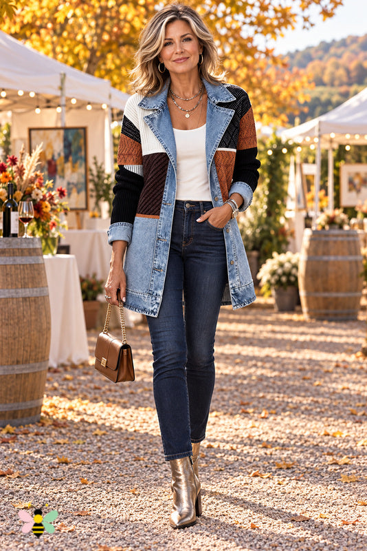 Hudson Harvest Denim-Trim Mixed-Media Jacket