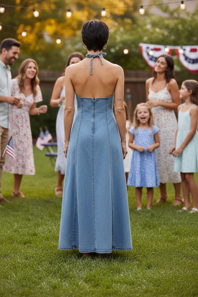 The Barbara L. Denim Long Dress