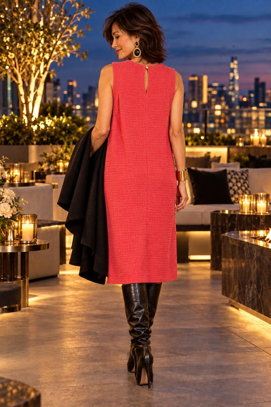 Coral Aura Textured Sleeveless Long Dress — back view
