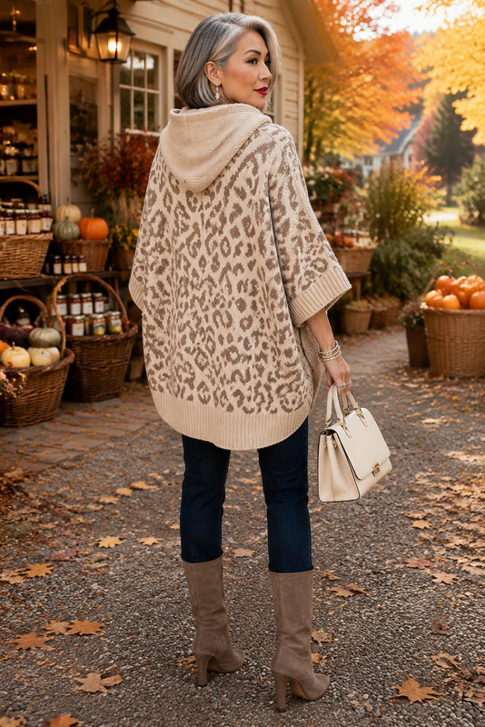 Vivi Country Weekend Leopard Hooded Poncho - 7 Colors Availible