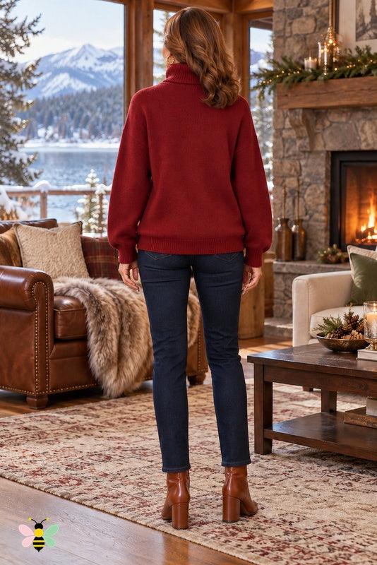 Lakeside Reverie Turtleneck | Red | back