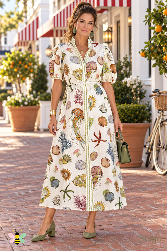 Lido Sea Life Shirt Dress | Beige | front