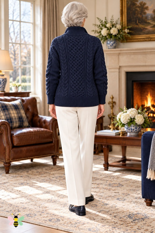Lodge Society Wool Cable Cardigan | Navy | back