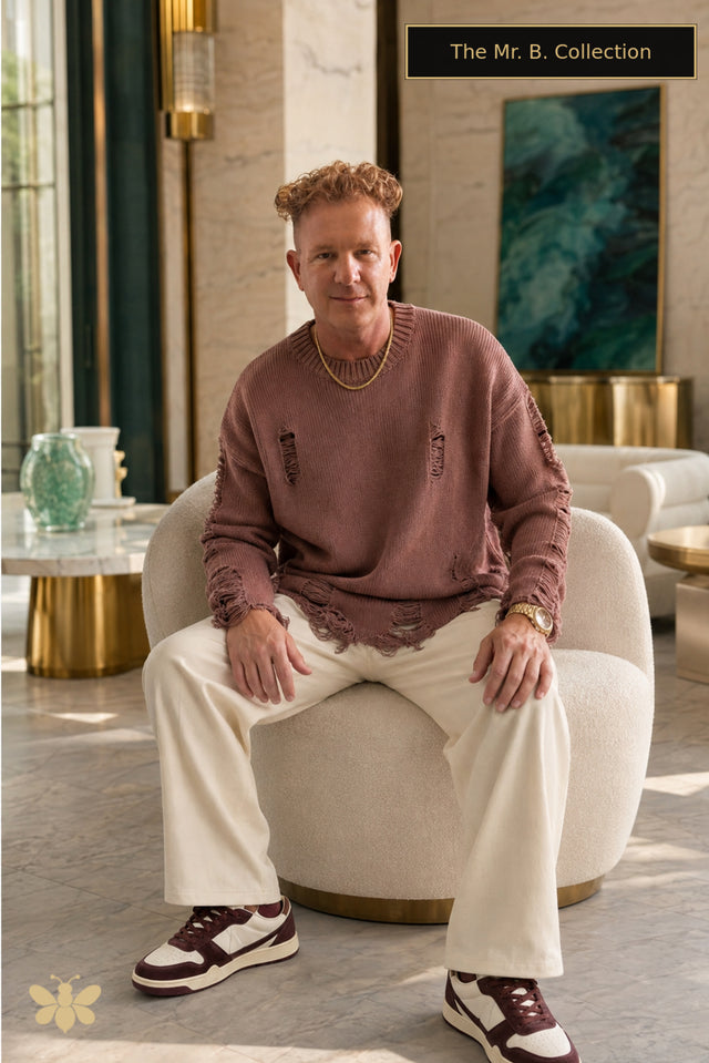 The Mr. B. Collection- Oversized Distressed Round Neck Sweater