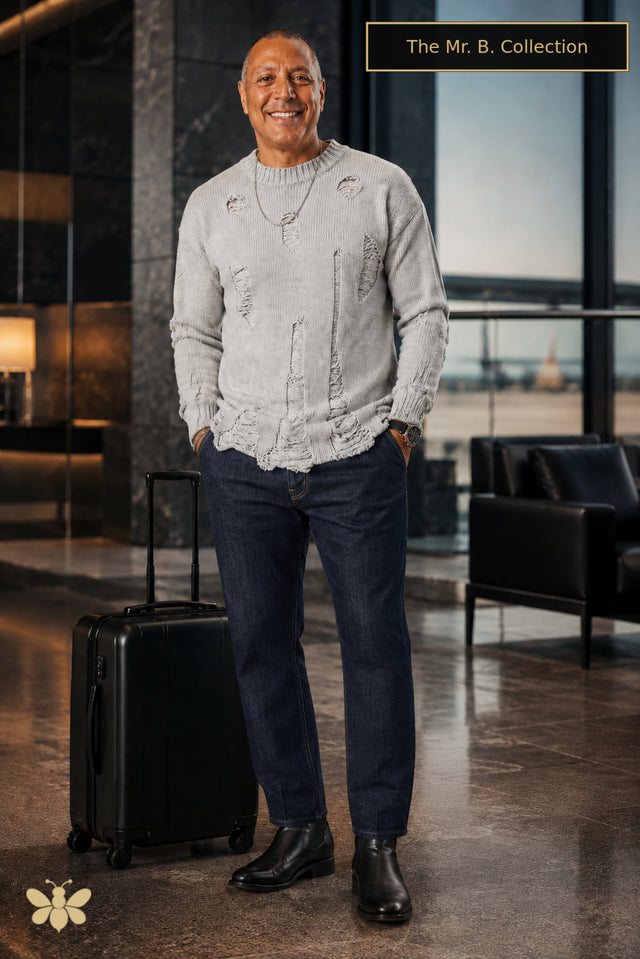 The Mr. B. Collection- Oversized Distressed Round Neck Sweater