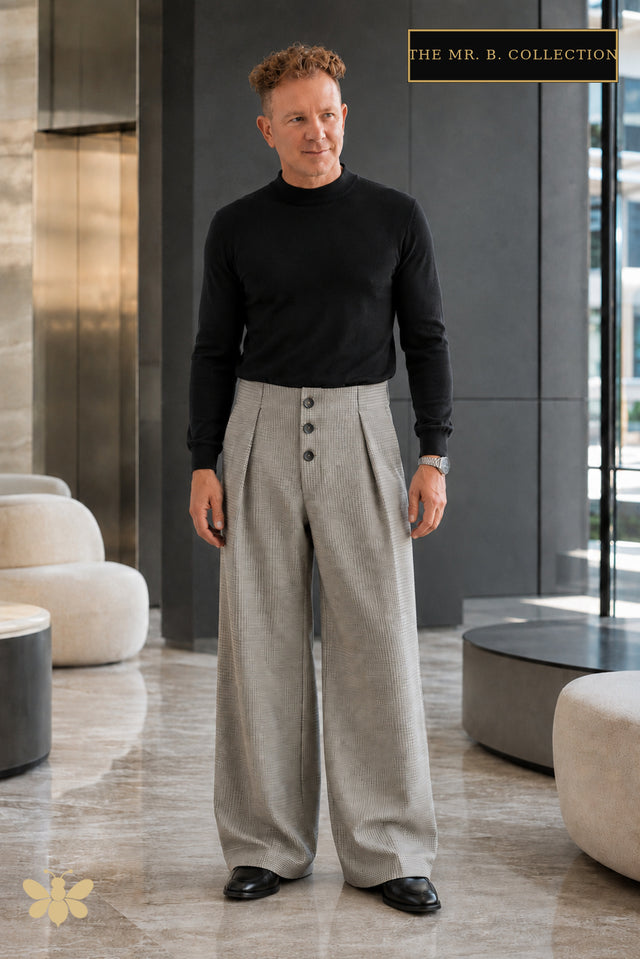 The Mr. B. Collection- 3 Button Check Wide Leg Pants