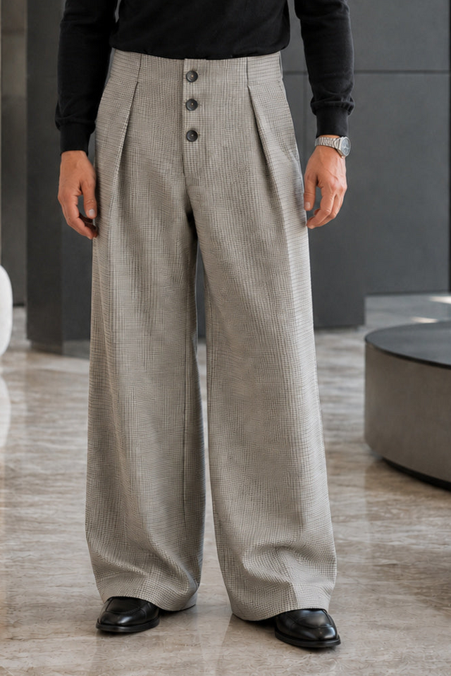 The Mr. B. Collection- 3 Button Check Wide Leg Pants