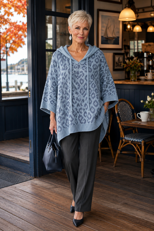 Vivi Country Weekend Leopard Hooded Poncho - 7 Colors Availible