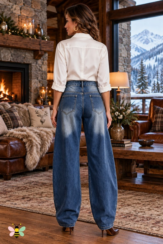 Parade Line Button Jeans | Dark Blue | back