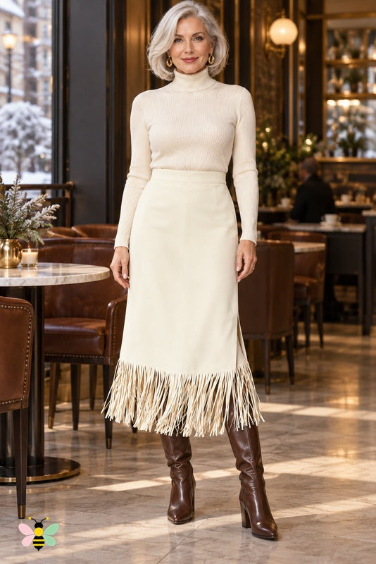 Prairie Afterglow Fringe Skirt | Off White | front