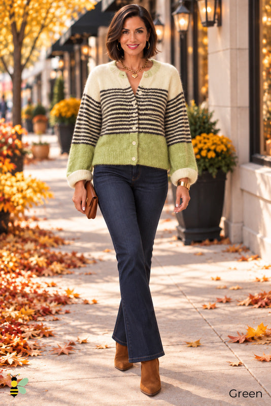 Color Story Striped Cardigan | Green | front
