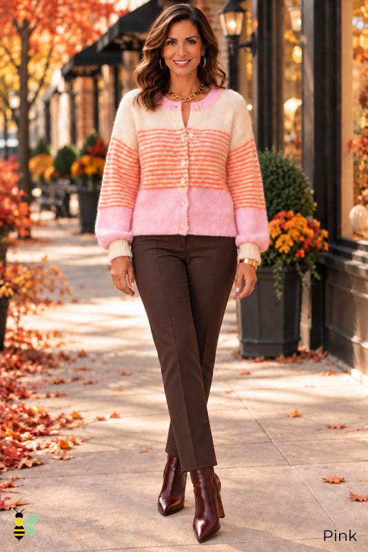 Color Story Striped Cardigan | Pink | front