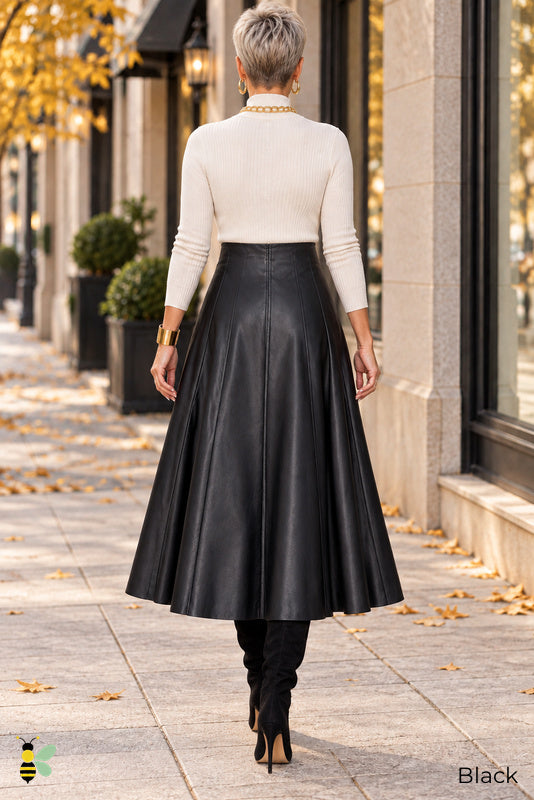 Night Shift Buckle Midi Skirt | Black | back