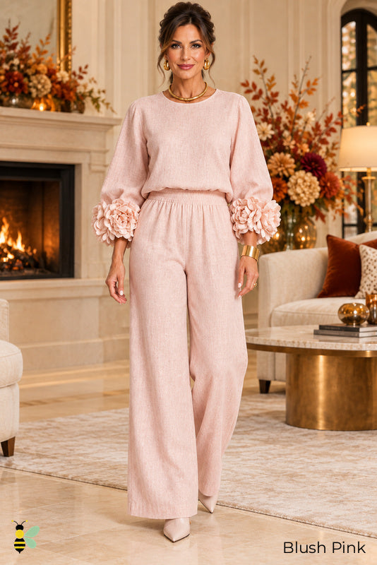 Petal Hour Wide-Leg Set | Blush Pink | front