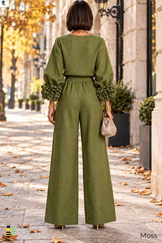 Petal Hour Wide-Leg Set | Moss | back