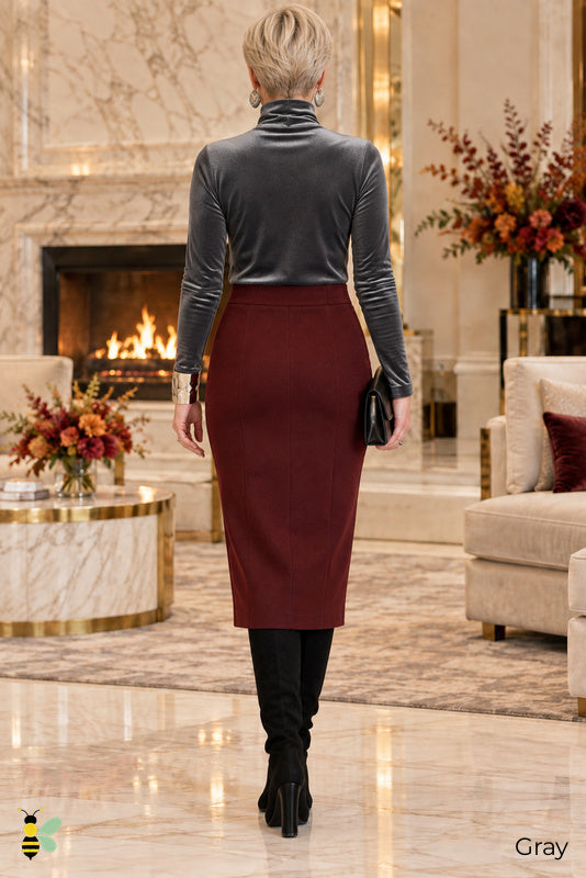 Velvet Hour Turtleneck Top | Gray | back